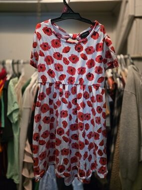 Girls Picapino White and Red Poppy Flower Dress with Keyhole Back